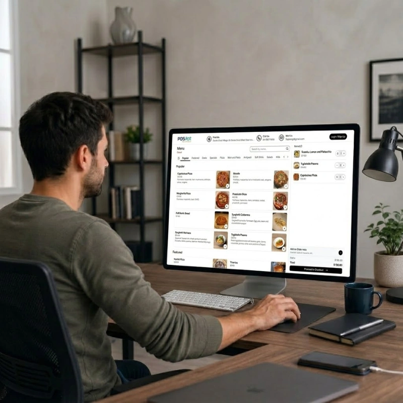 Customer placing an online food order on a website